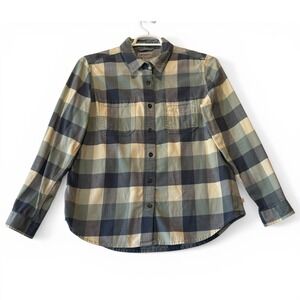 Carhartt Women's Size Large Plaid Button Down Shirt Blue Green Flannel